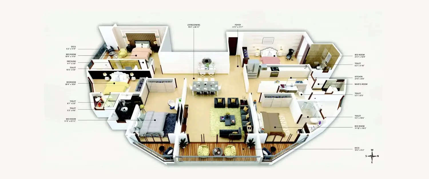 Floor plan for 5 BHK