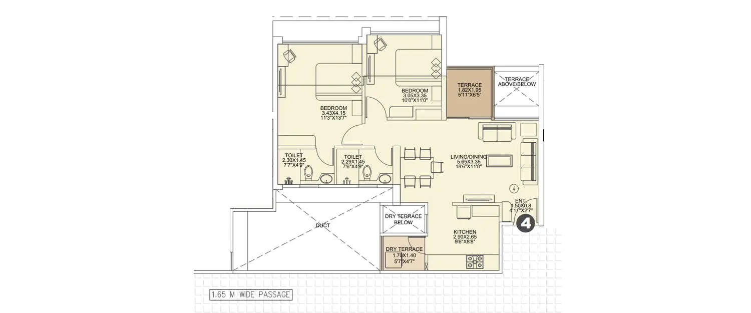 Floor plan for 2 BHK