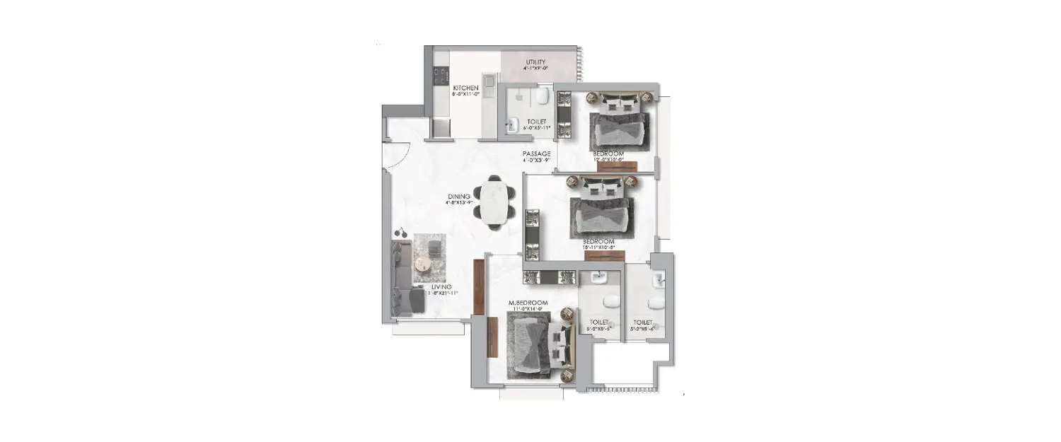Floor plan for 3 BHK
