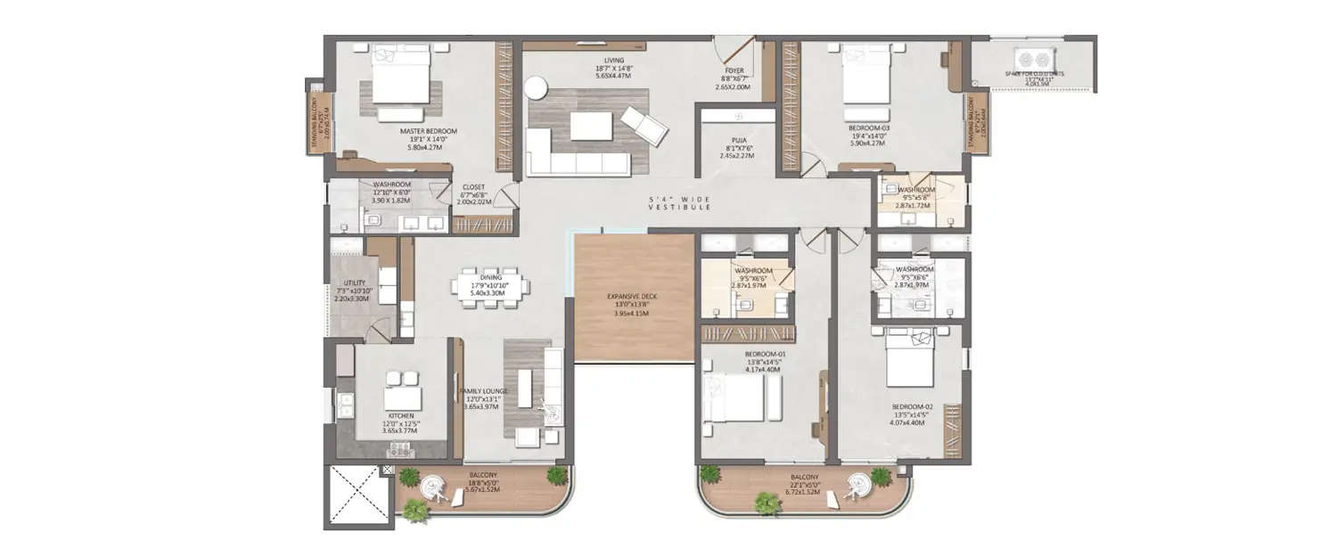 Floor plan for 4 BHK