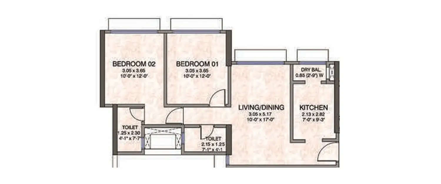 Floor plan for 2 BHK