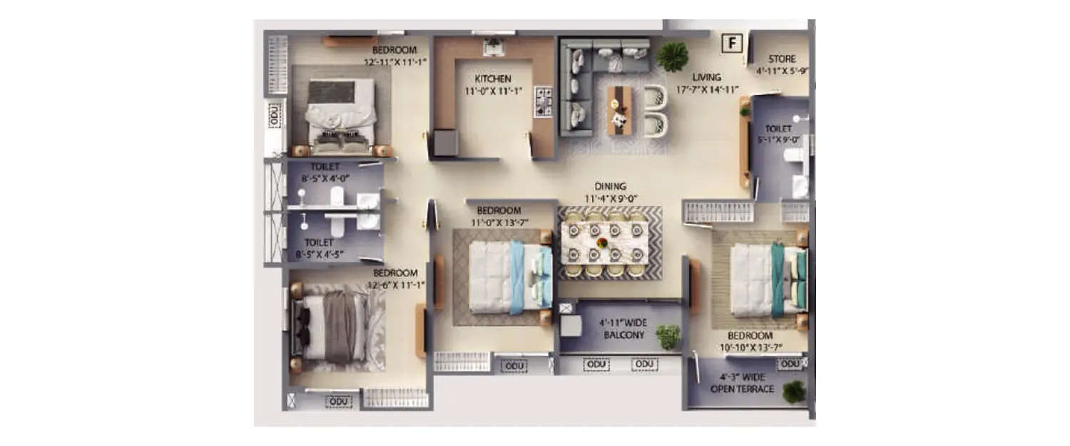 Floor plan for 4 BHK