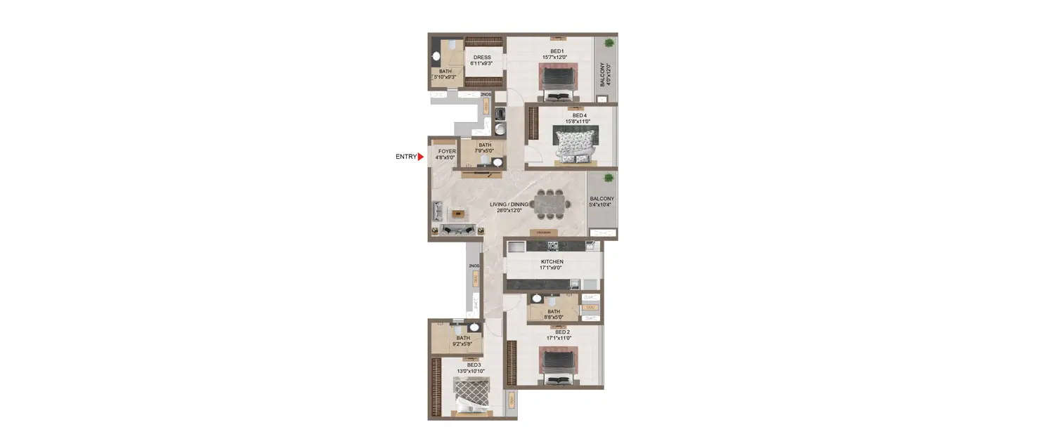 Floor plan for 4 BHK