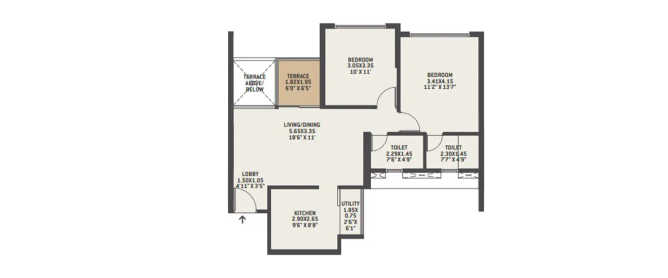 VTP Pegasus Kharadi - Floor plan 2 BHK 754 Sq.ft