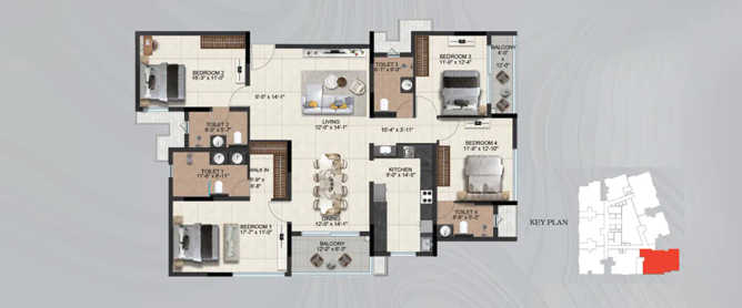 Radiance Eternity Oggiyamduraipakkam - Floor plan 4 BHK 2618 Sq.ft
