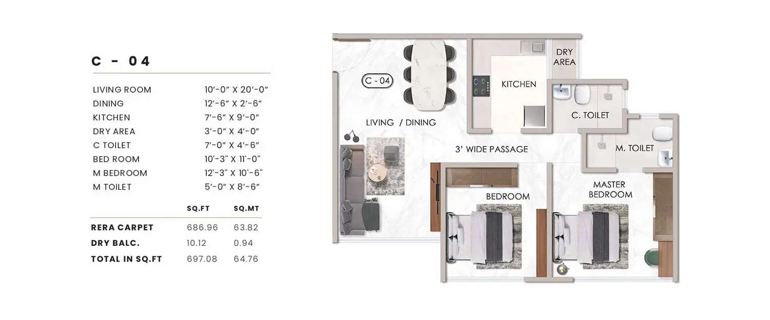 Floor plan for 2 BHK