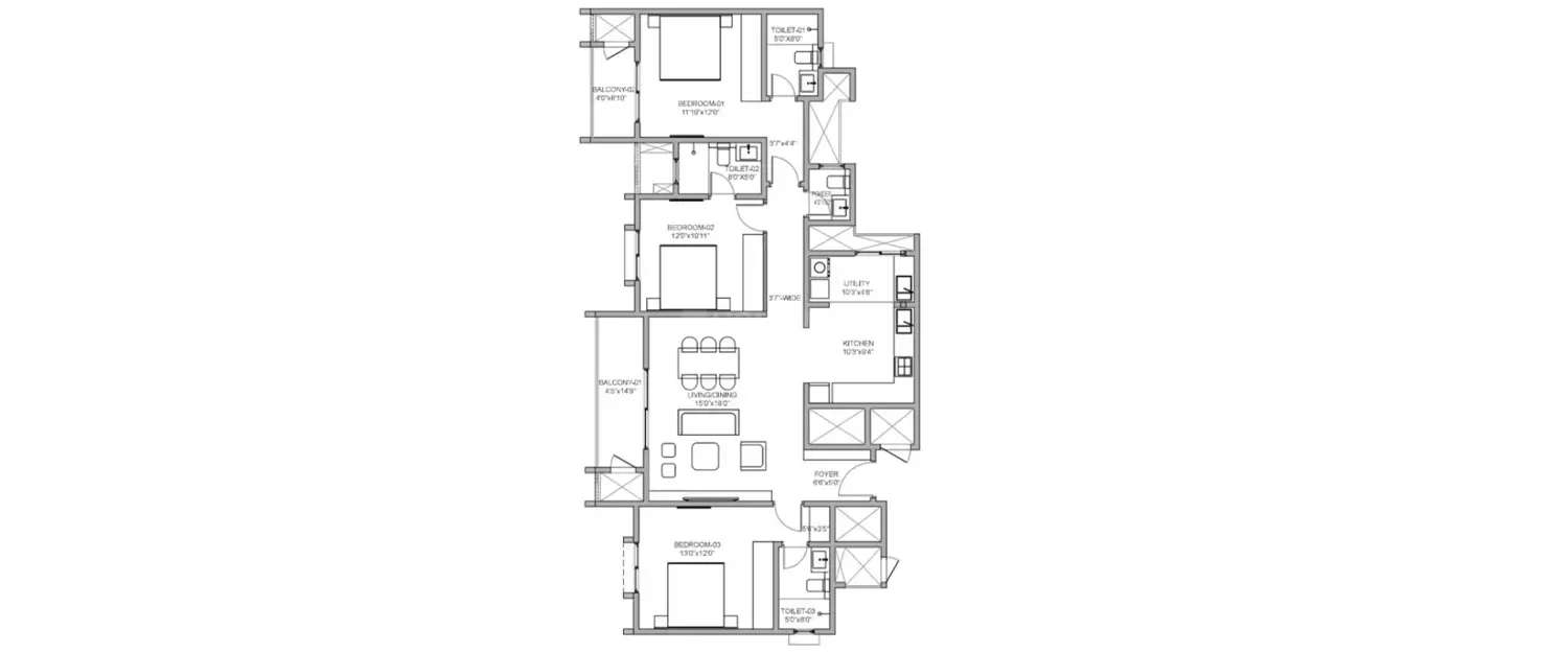 Floor plan for 3 BHK