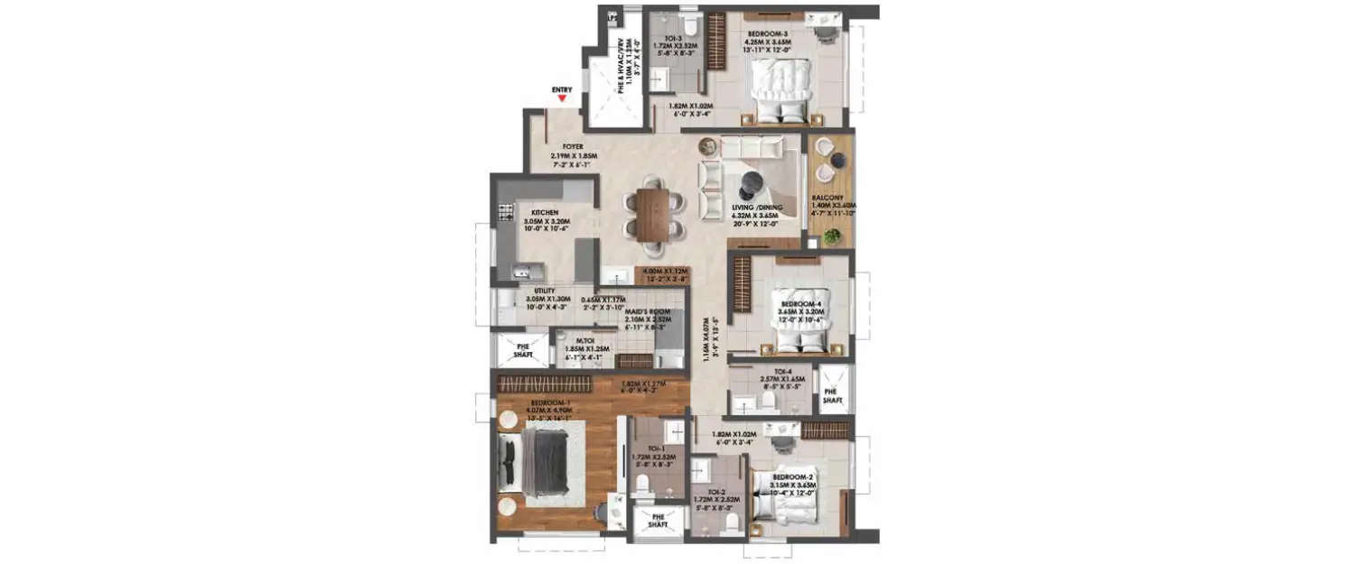 Floor plan for 4 BHK