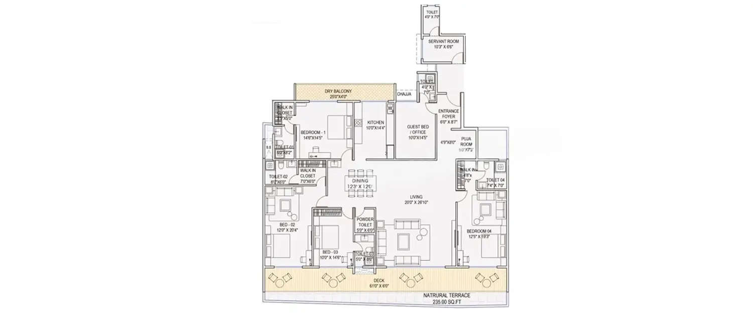 Floor plan for 5 BHK