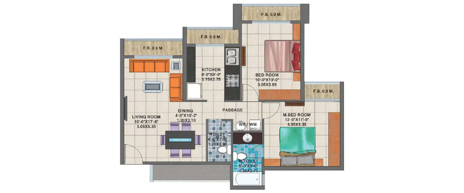 Floor plan for 2 BHK