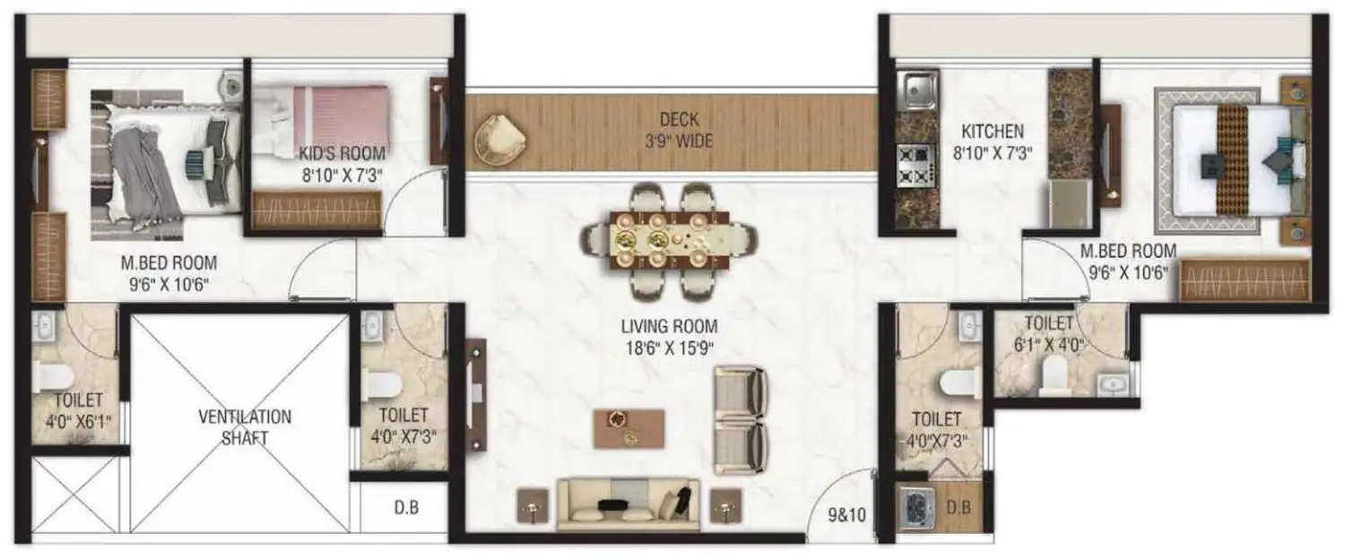 Floor plan for 2 BHK