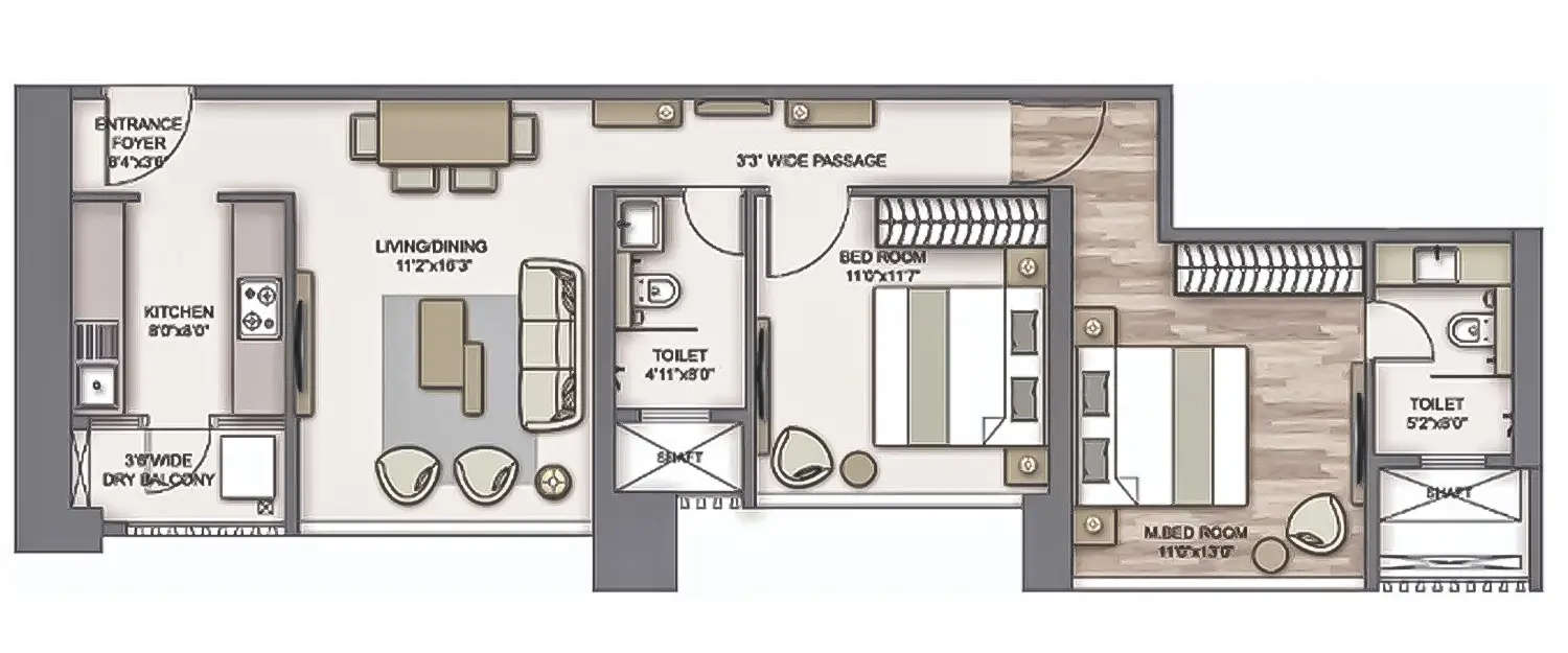 Floor plan for 2 BHK
