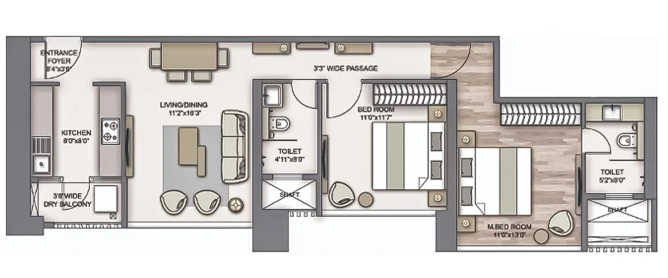 Piramal Aranya Byculla - Floor plan 2 BHK 635 Sq.ft