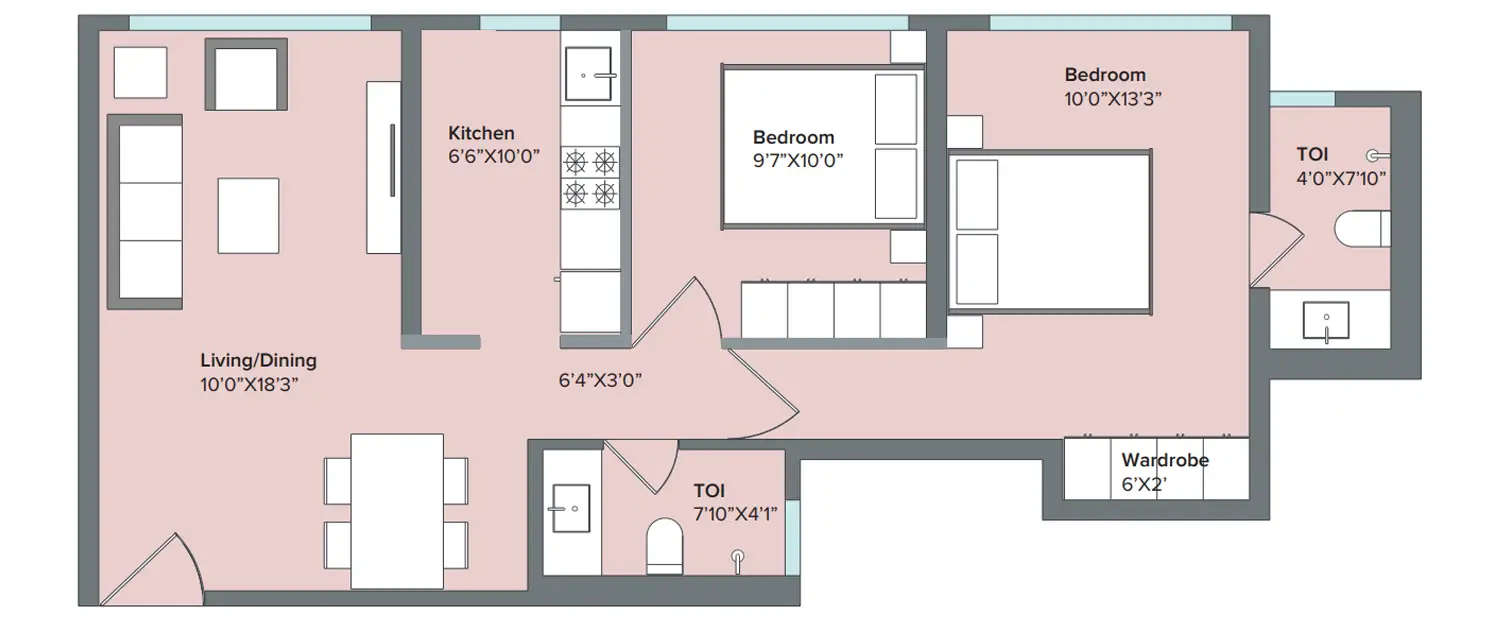 Floor plan for 2 BHK