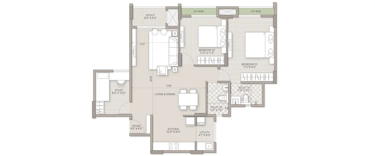 Floor plan for 3 BHK
