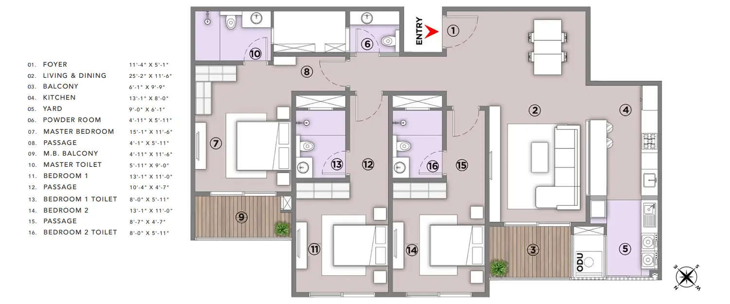 Floor plan for 3 BHK