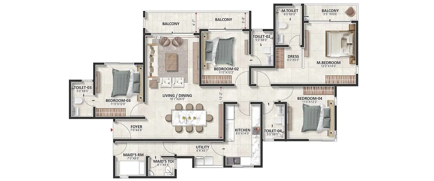 Floor plan for 4 BHK