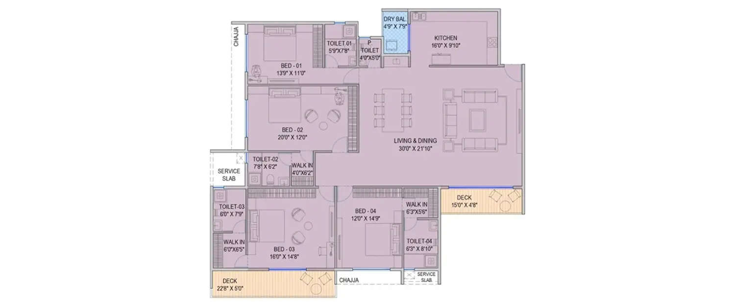 Floor plan for 4 BHK