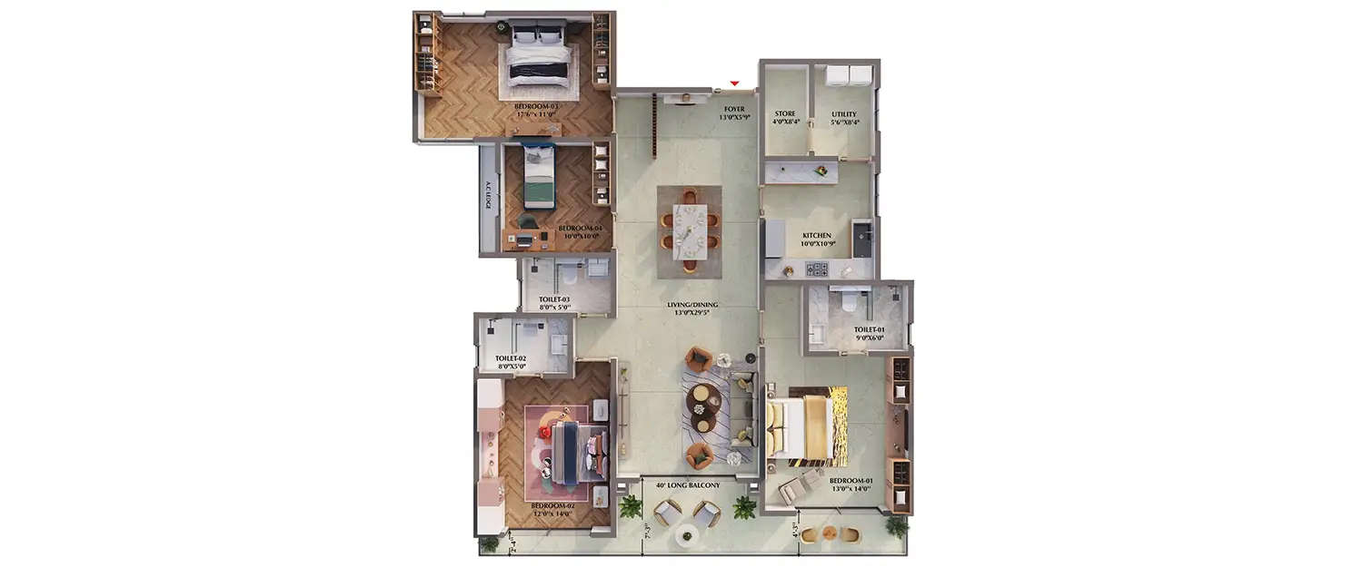 Floor plan for 4 BHK