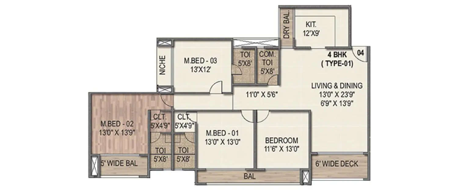 Floor plan for 4 BHK