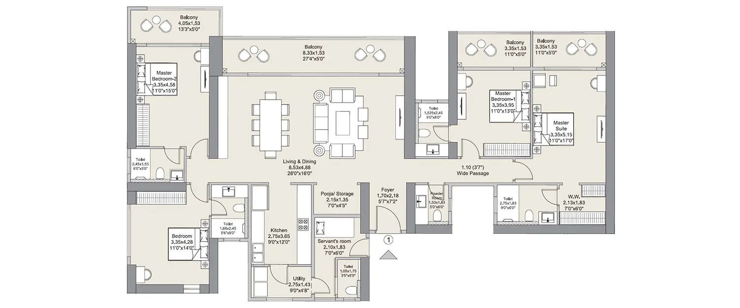 Floor plan for 4 BHK