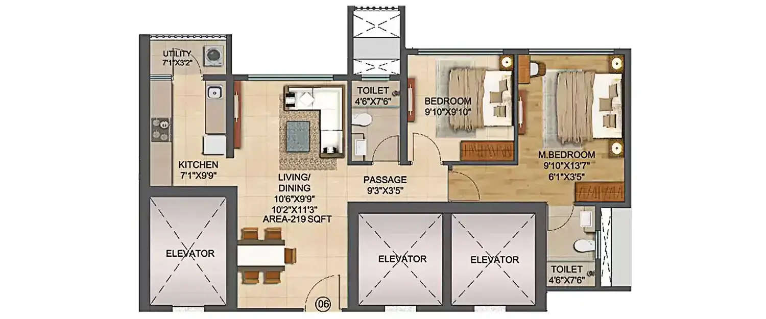 Floor plan for 2 BHK