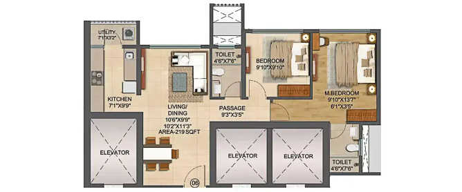 Runwal Bliss Kanjurmarg - Floor plan 2 BHK 668 Sq.ft