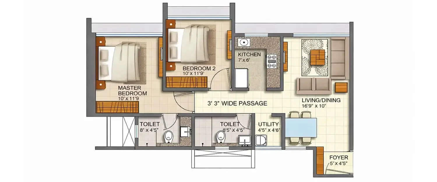 Floor plan for 2 BHK