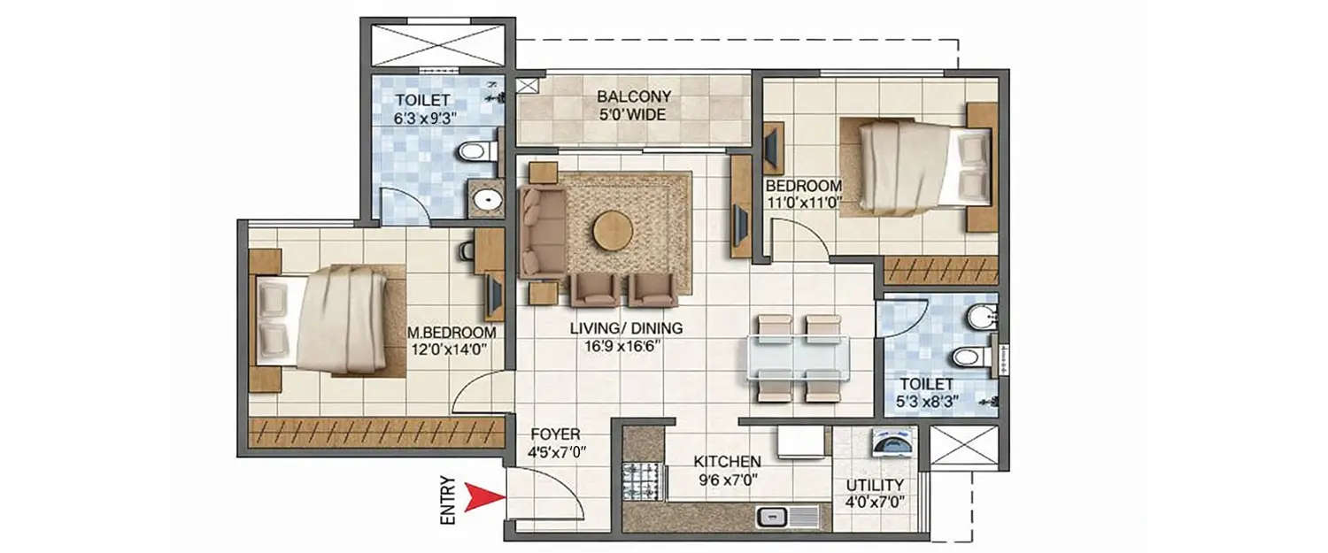 Floor plan for 2 BHK