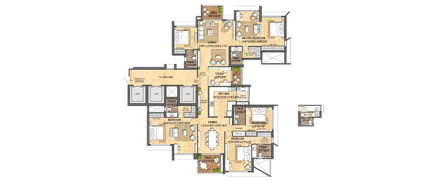 Floor plan for 5 BHK