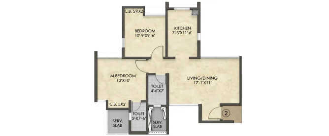 Raymond Realty Pokhran Road 1 - Floor plan 2 BHK 670 Sq.ft