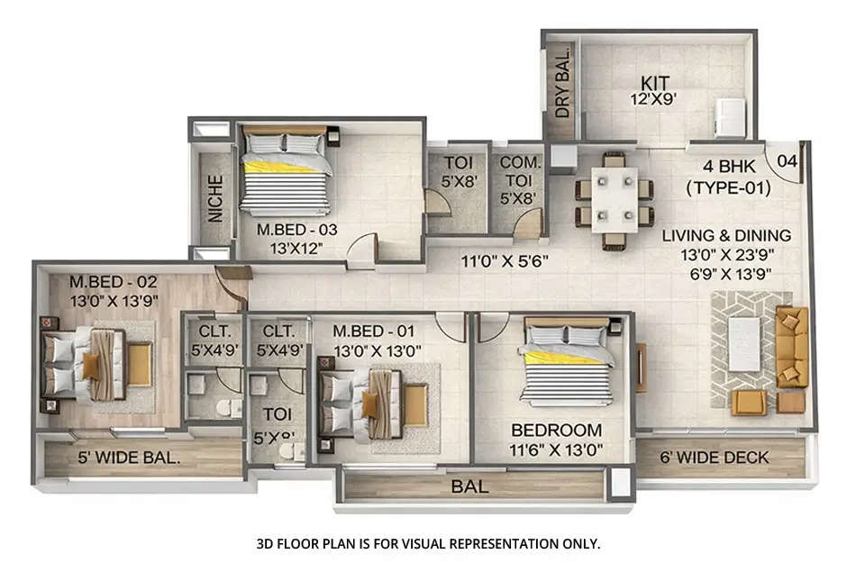 Floor plan for 4 BHK
