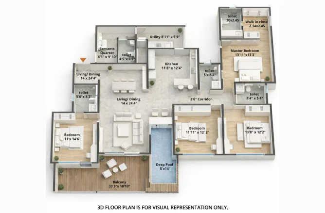Bramhacorp Sun Valley Bavdhan - Floor plan 4.5 BHK 2129 Sq.ft