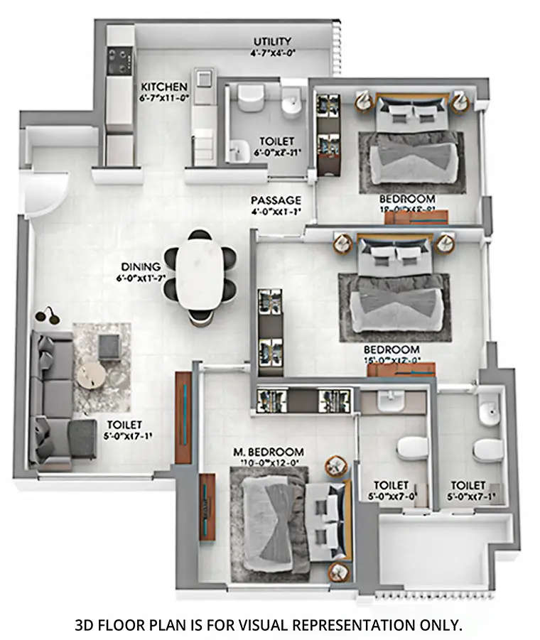 Floor plan for 3 BHK