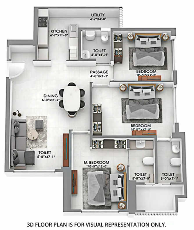 Ajmera Manhattan Wadala - Floor plan 3 BHK 1122 Sq.ft