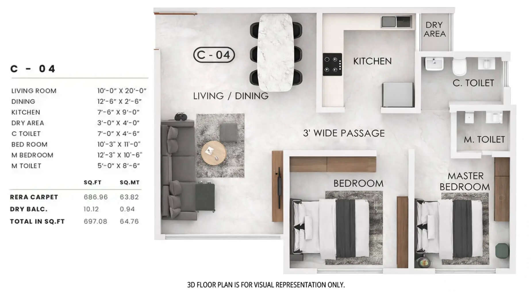 Floor plan for 2 BHK
