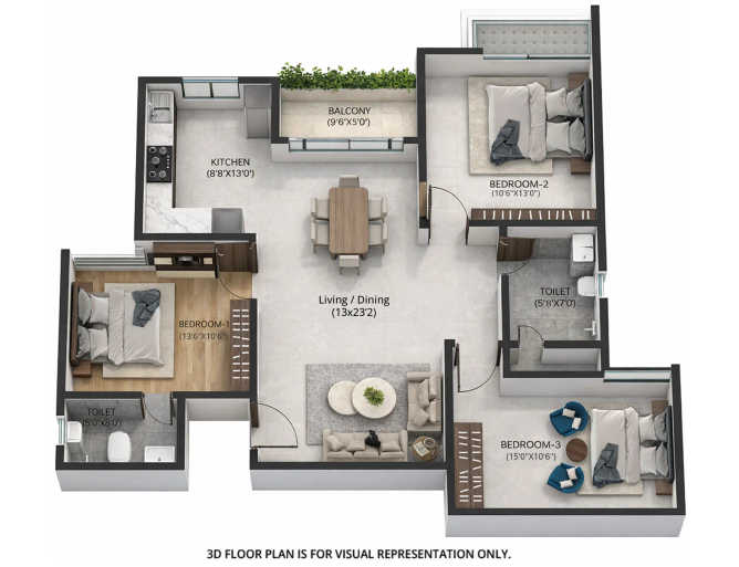 SNN Raj High Gardens Chandapura - Floor plan 3 BHK 1500 Sq.ft
