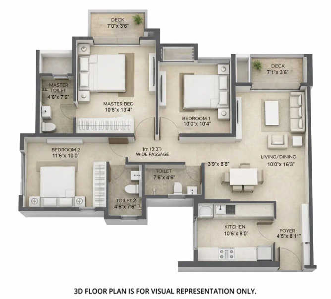 Mahindra Vista Kandivali - Floor plan 3 BHK 934 Sq.ft