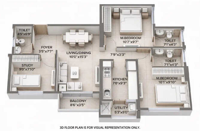 Runwal Gardens Dombivali - Floor plan 3 BHK 740 Sq.ft