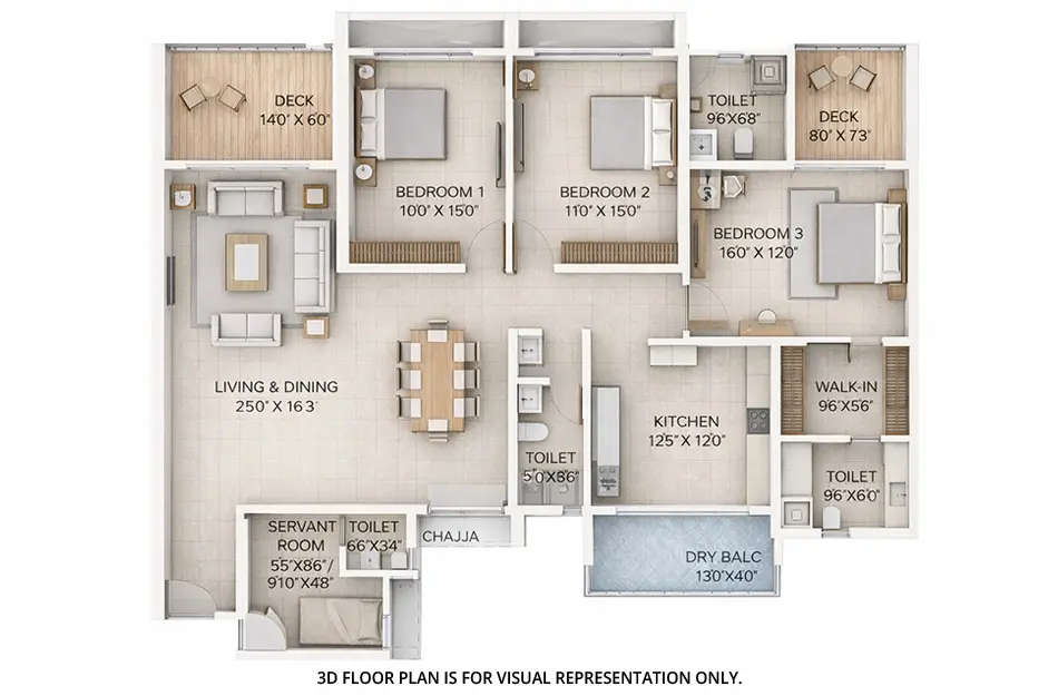 Floor plan for 3 BHK
