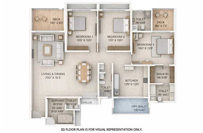 Delta Palm Beach Seawoods - Floor plan 3 BHK 1502 Sq.ft