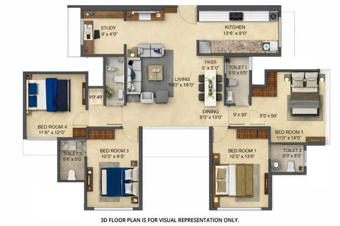 Chandak 34 Park Estate Goregaon - Floor plan 4 BHK 1233 Sq.ft