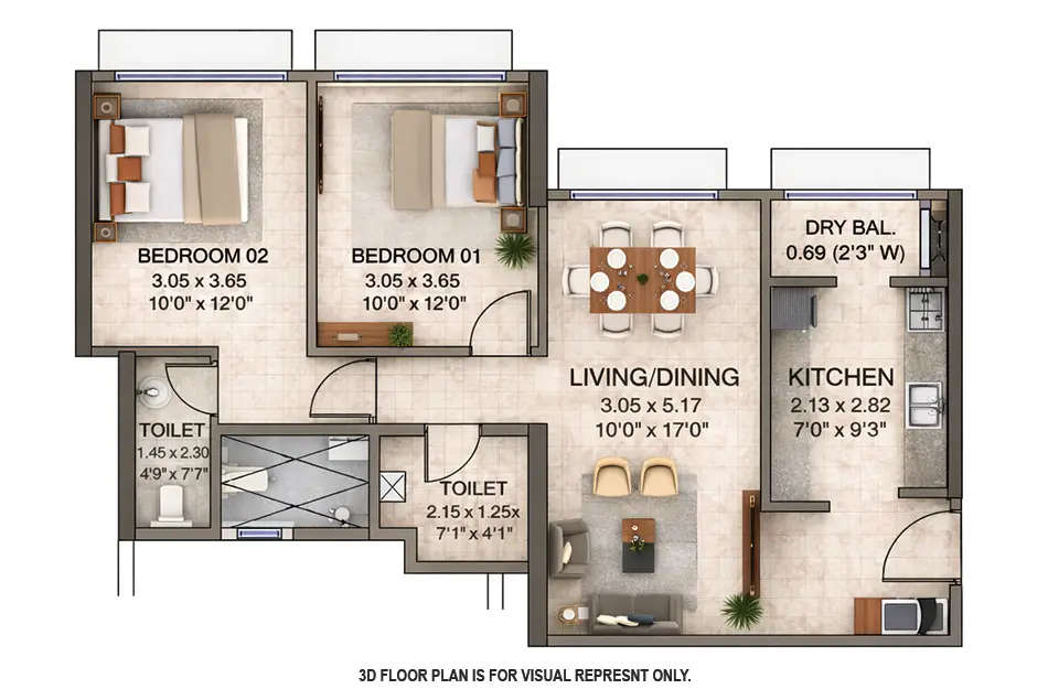Floor plan for 2 BHK