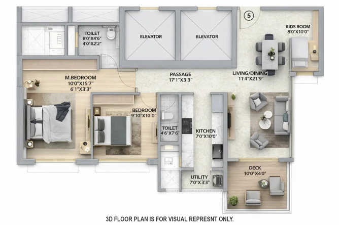 Runwal Sunflower Kanjurmarg - Floor plan 3 BHK 923 Sq.ft