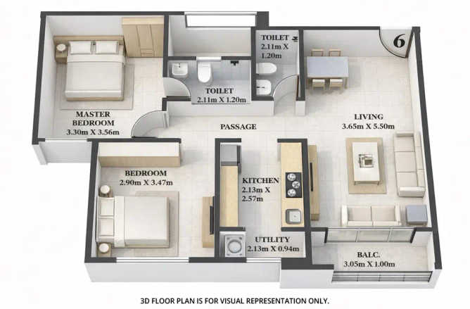 Dosti Tulip Balkum - Floor plan 2 BHK 675 Sq.ft