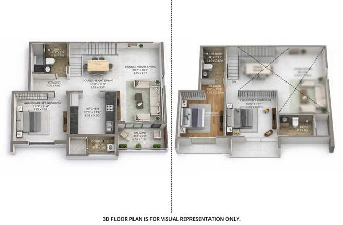 Geras Island Of Joy Manjri - Floor plan 3 BHK 1140 Sq.ft