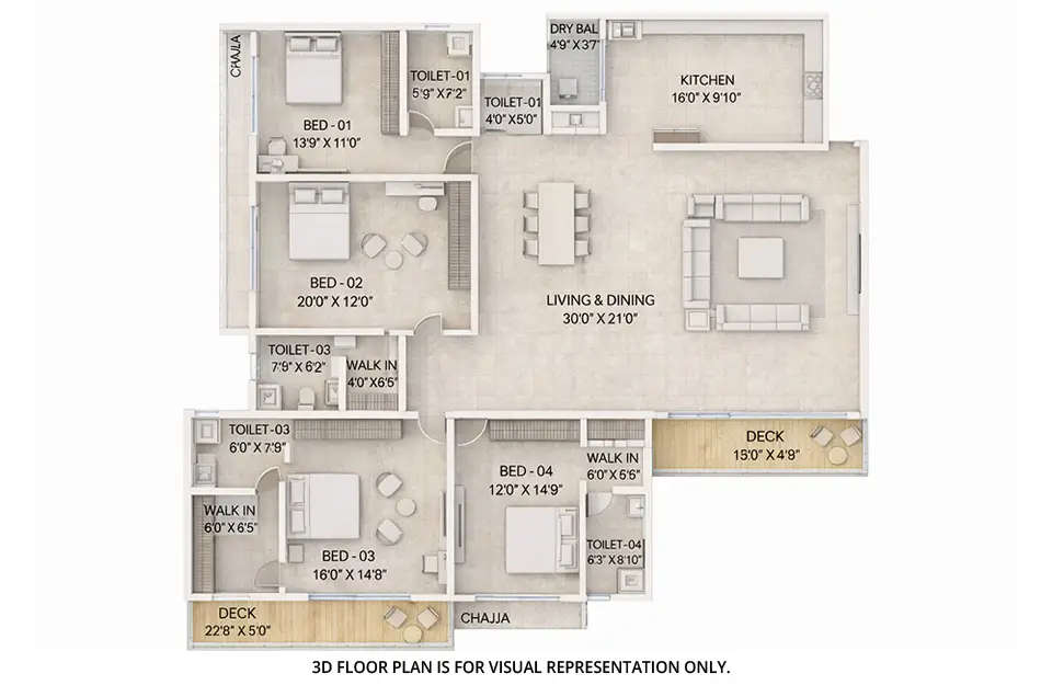 Floor plan for 4 BHK
