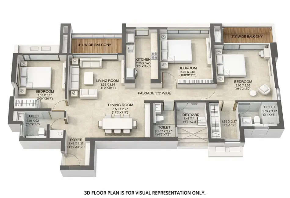Floor plan for 3 BHK