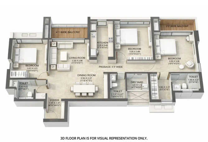 Kalpataru Eternia Kolshet Road - Floor plan 3 BHK 1409 Sq.ft
