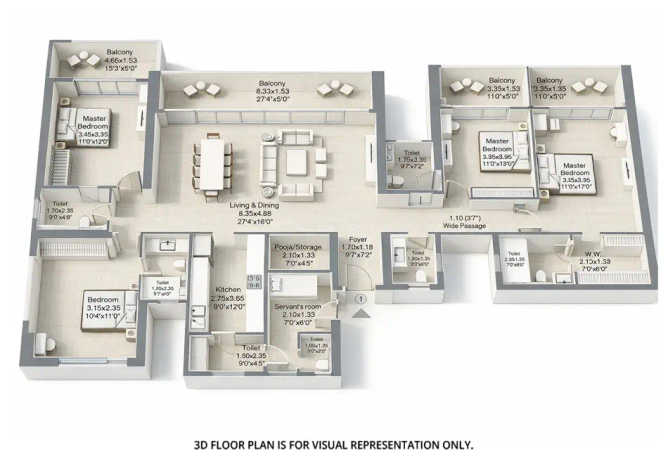 L & T Evara Heights Majiwada - Floor plan 4 BHK 2235 Sq.ft